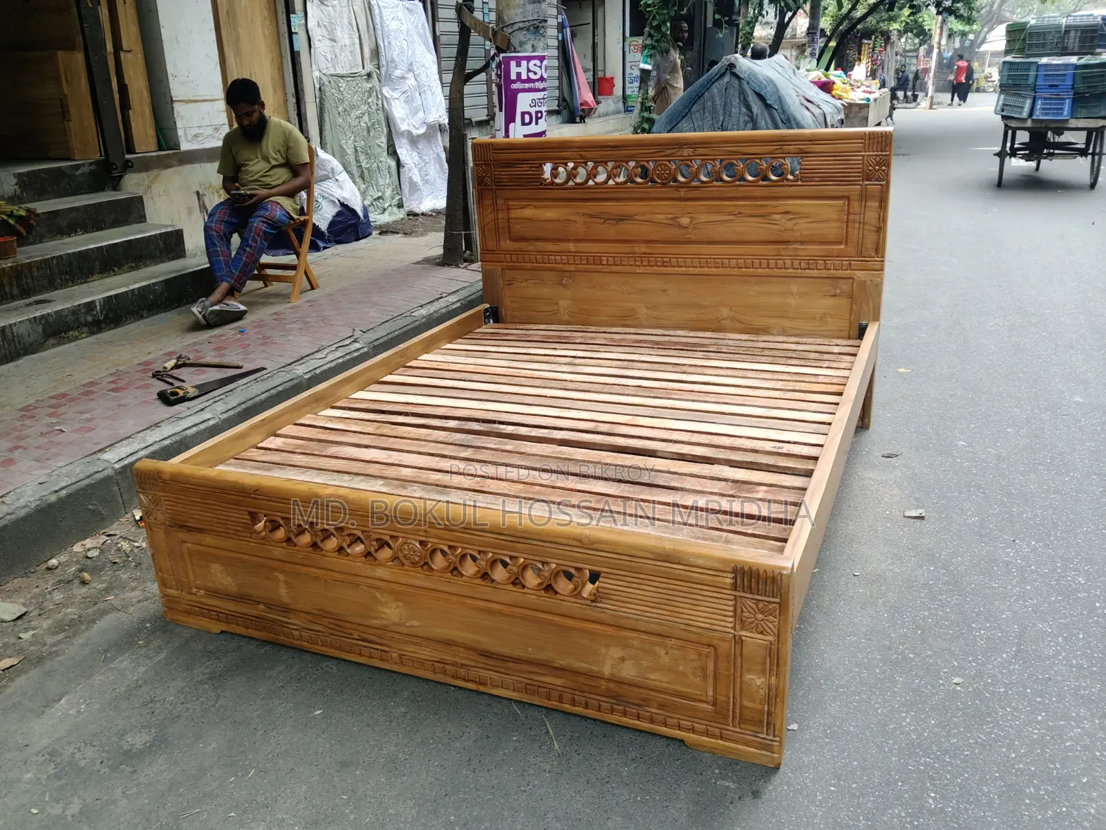 সেগুন কাঠের খাট ৬*৭