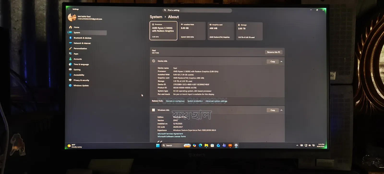 Desktop Computer MSI 8GB AMD Ryzen 5 HDD+SSD 1.5T