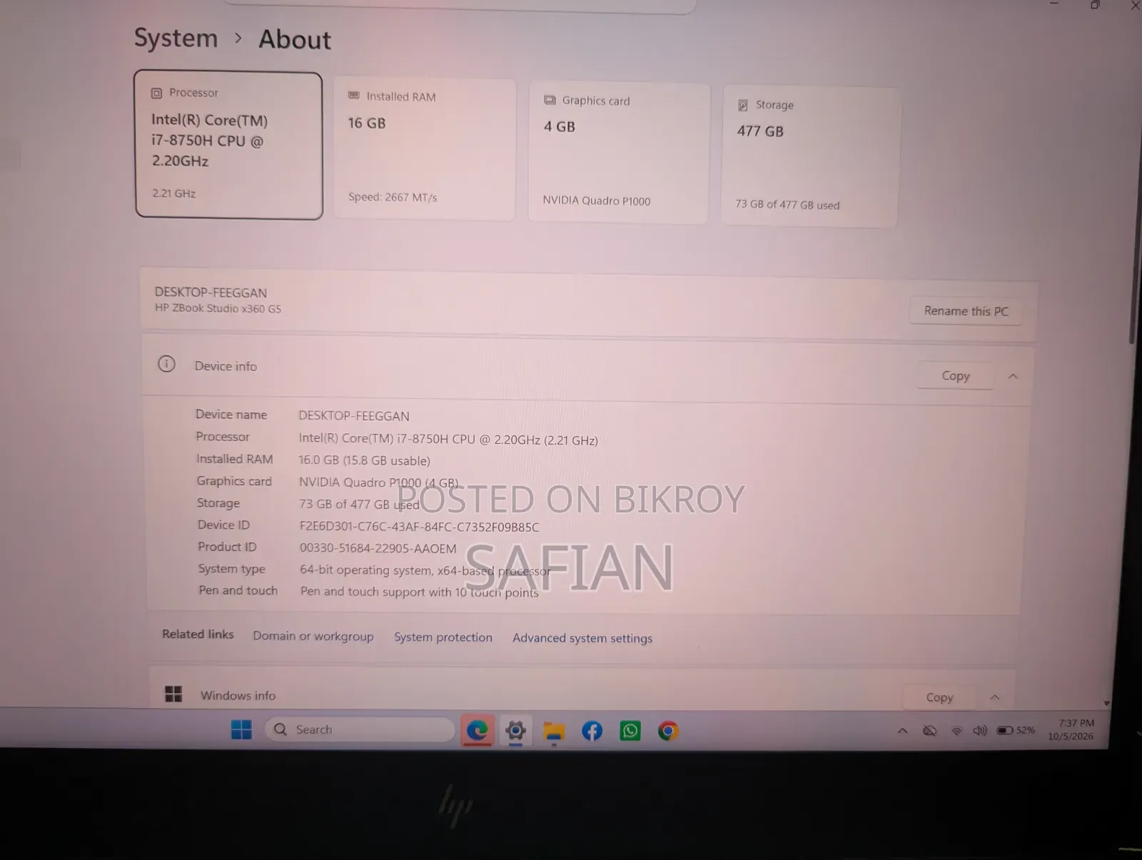 Laptop HP ZBook Studio 16GB Intel Core i7 SSD 512GB