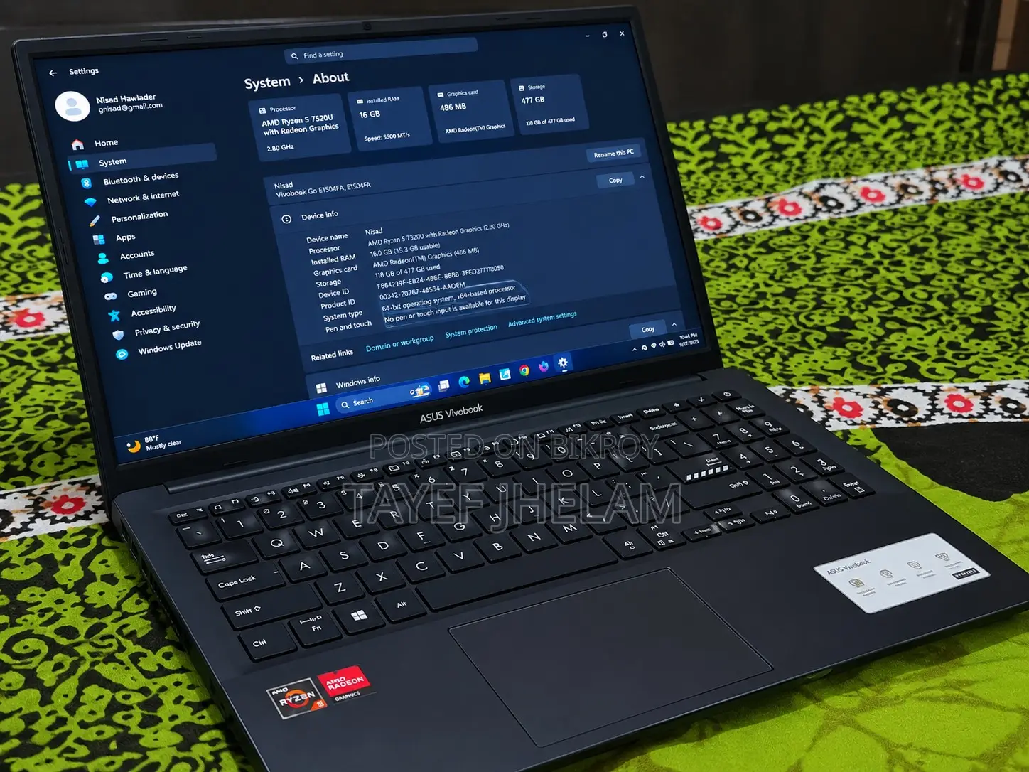 Laptop Asus Vivobook 15 16GB AMD Ryzen 5 SSD 512GB