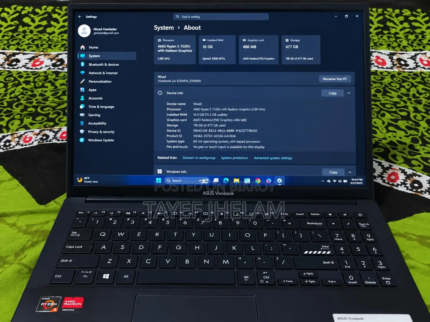 Laptop Asus Vivobook 15 16GB AMD Ryzen 5 SSD 512GB