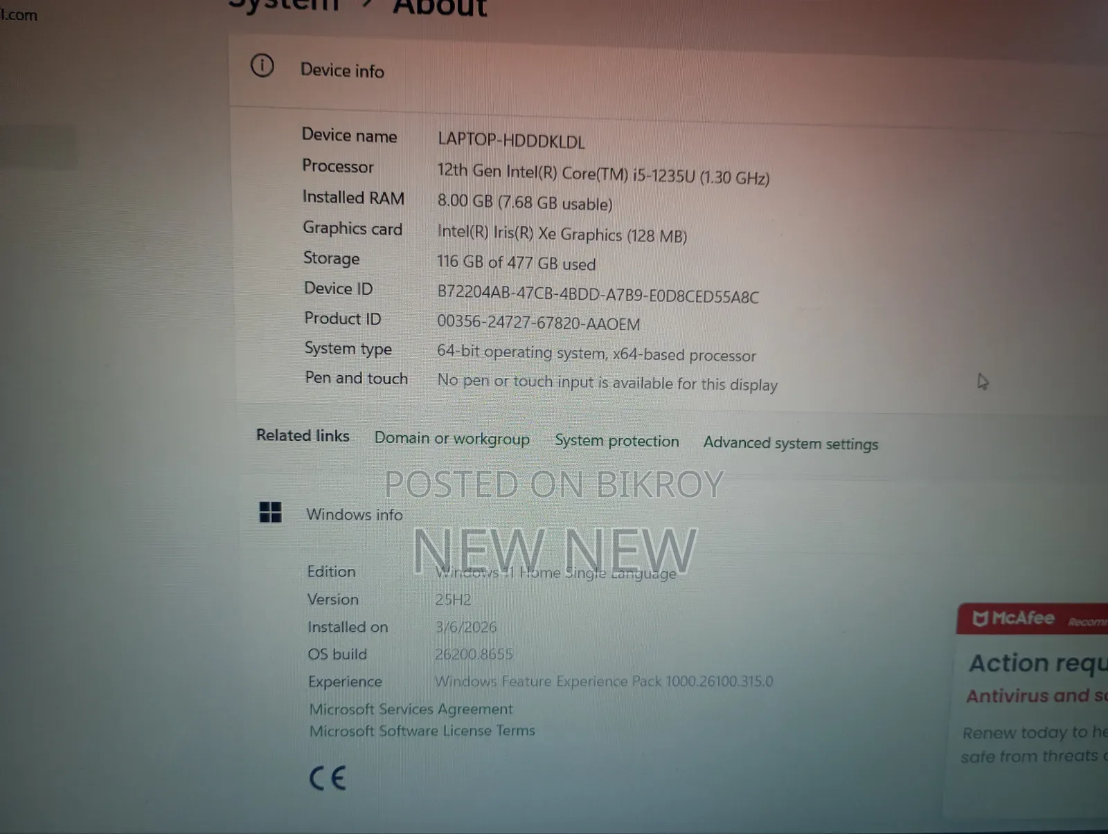 ল্যাপটপ HP 15S 8GB ইন্টেল কোর i5 SSD 512GB
