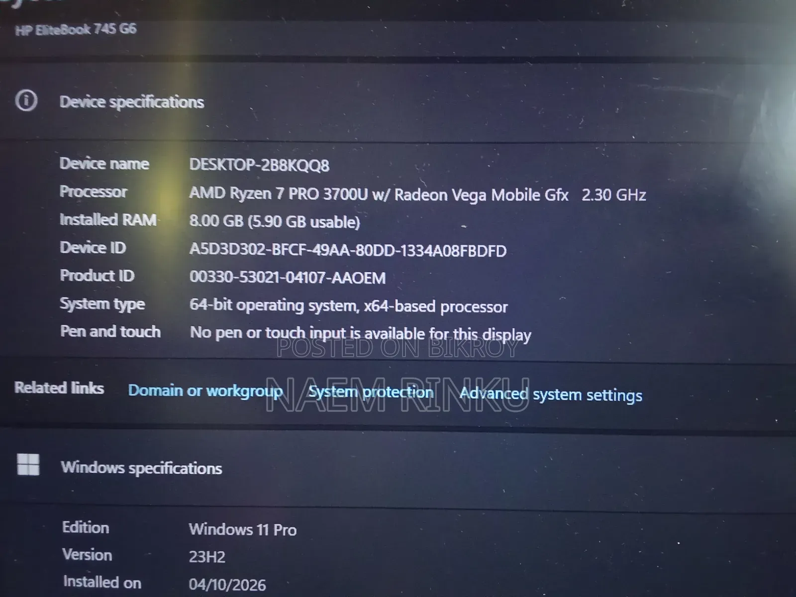 Laptop HP EliteBook 745 G6 8GB AMD Ryzen 7 SSD 256GB