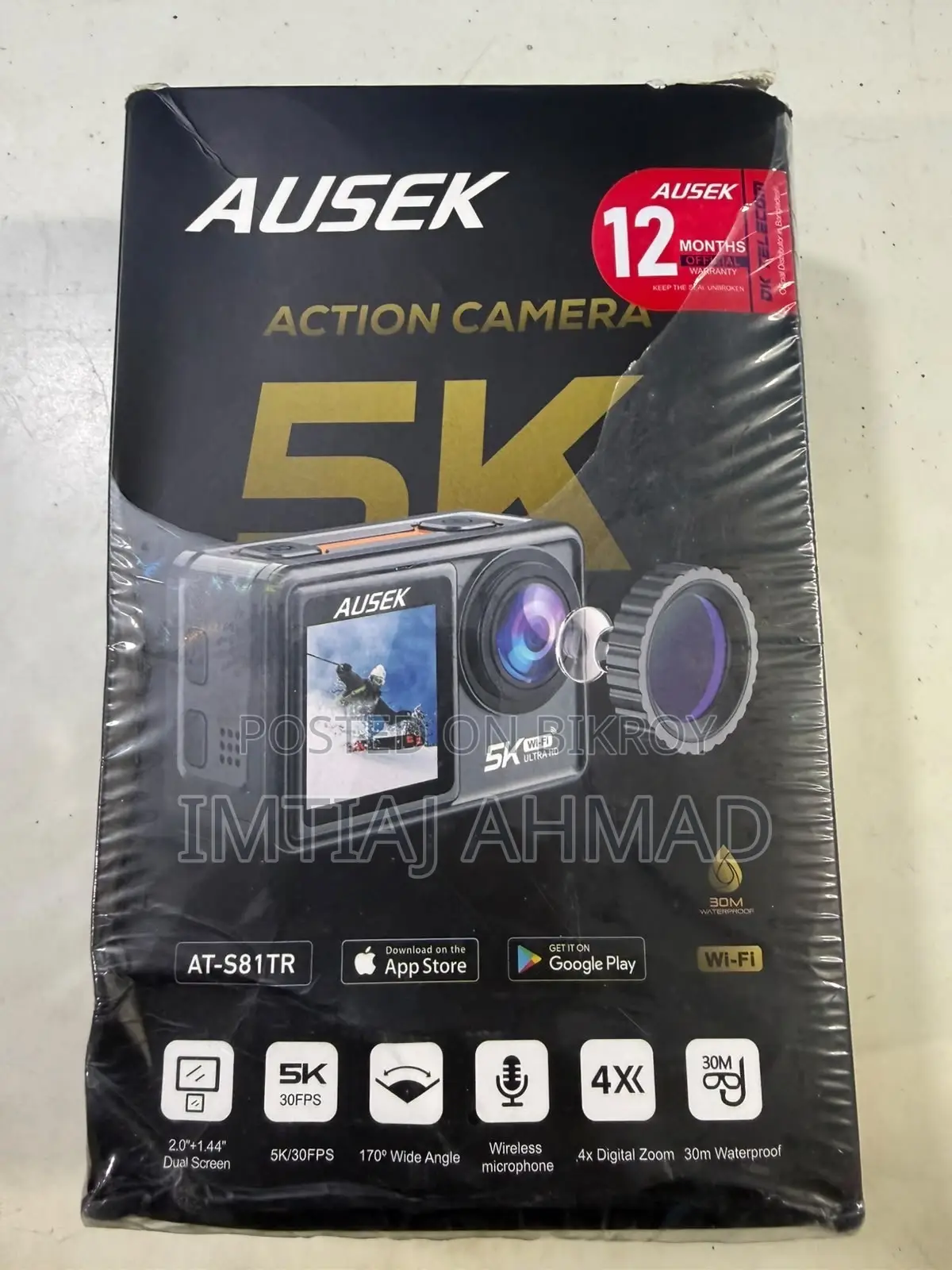 AUSEK 5K Action Camera (AT-S81TR) Full Vlogging Package - Like New!