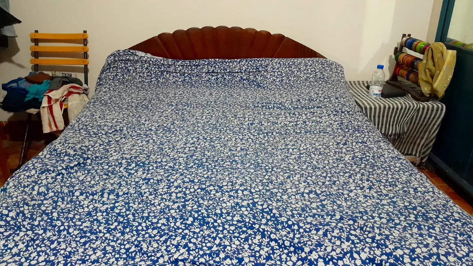 A genuine teak wood semi-double bed will be sold.