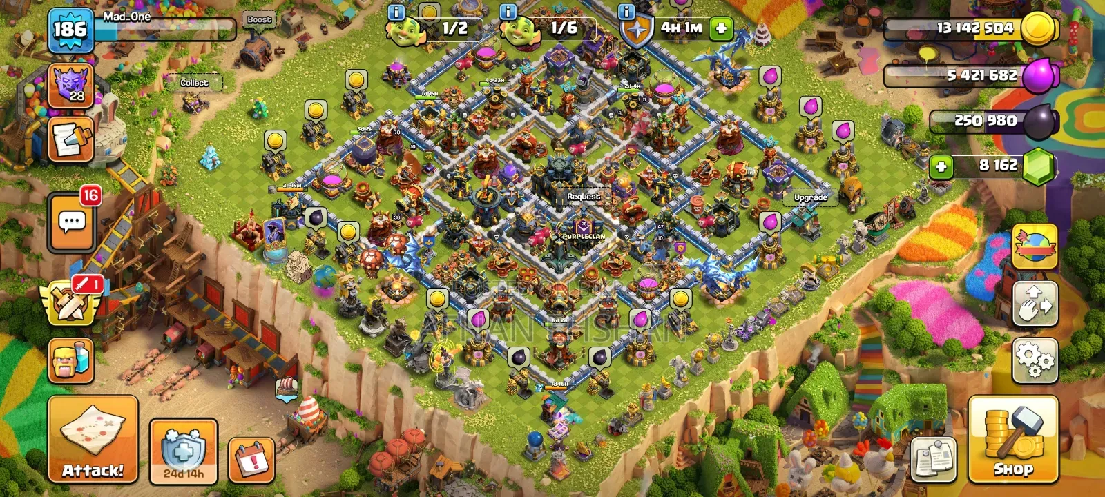 Town Hall Level 17, half Max with 8100+ Gems and All Legendary Decorations