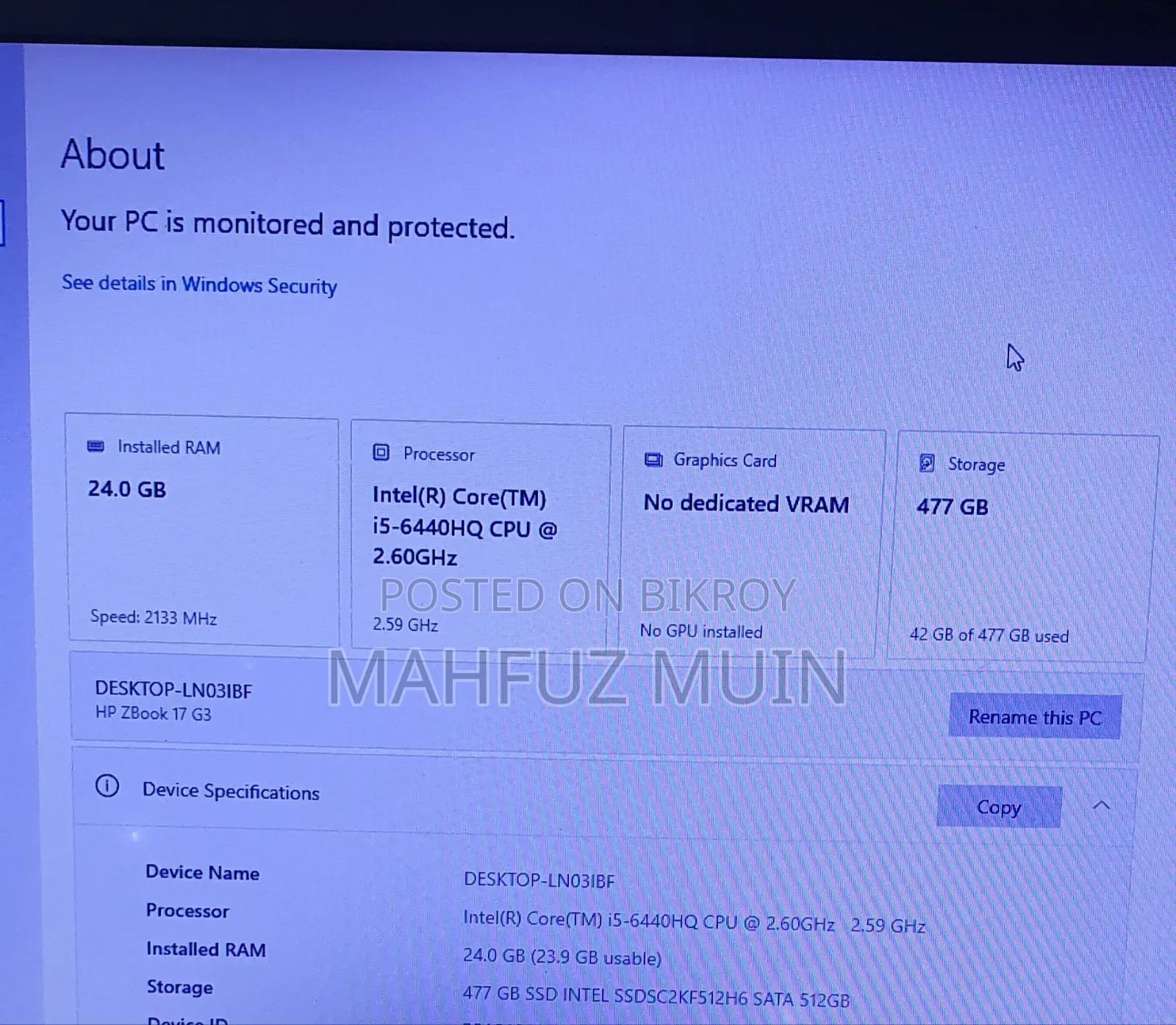 Laptop HP ZBook 17 G3 24GB Intel Core i5 SSD 512GB