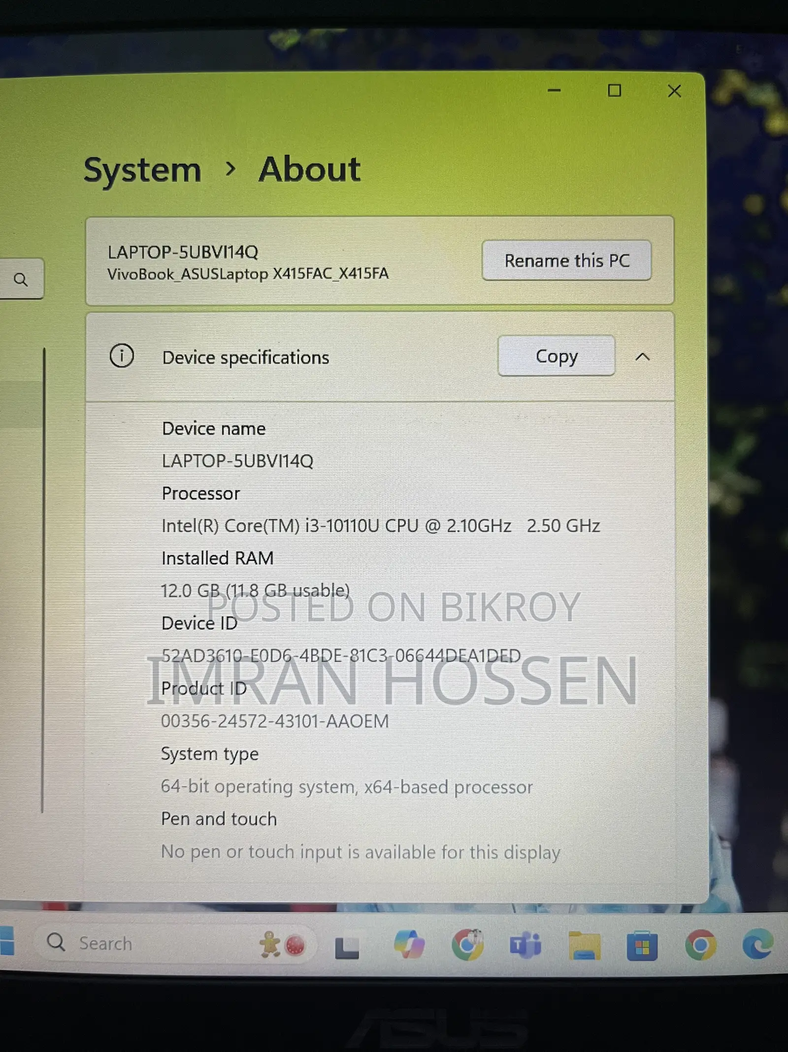 Laptop Asus X415J 12GB Intel Core i3 HDD+SSD 128GB