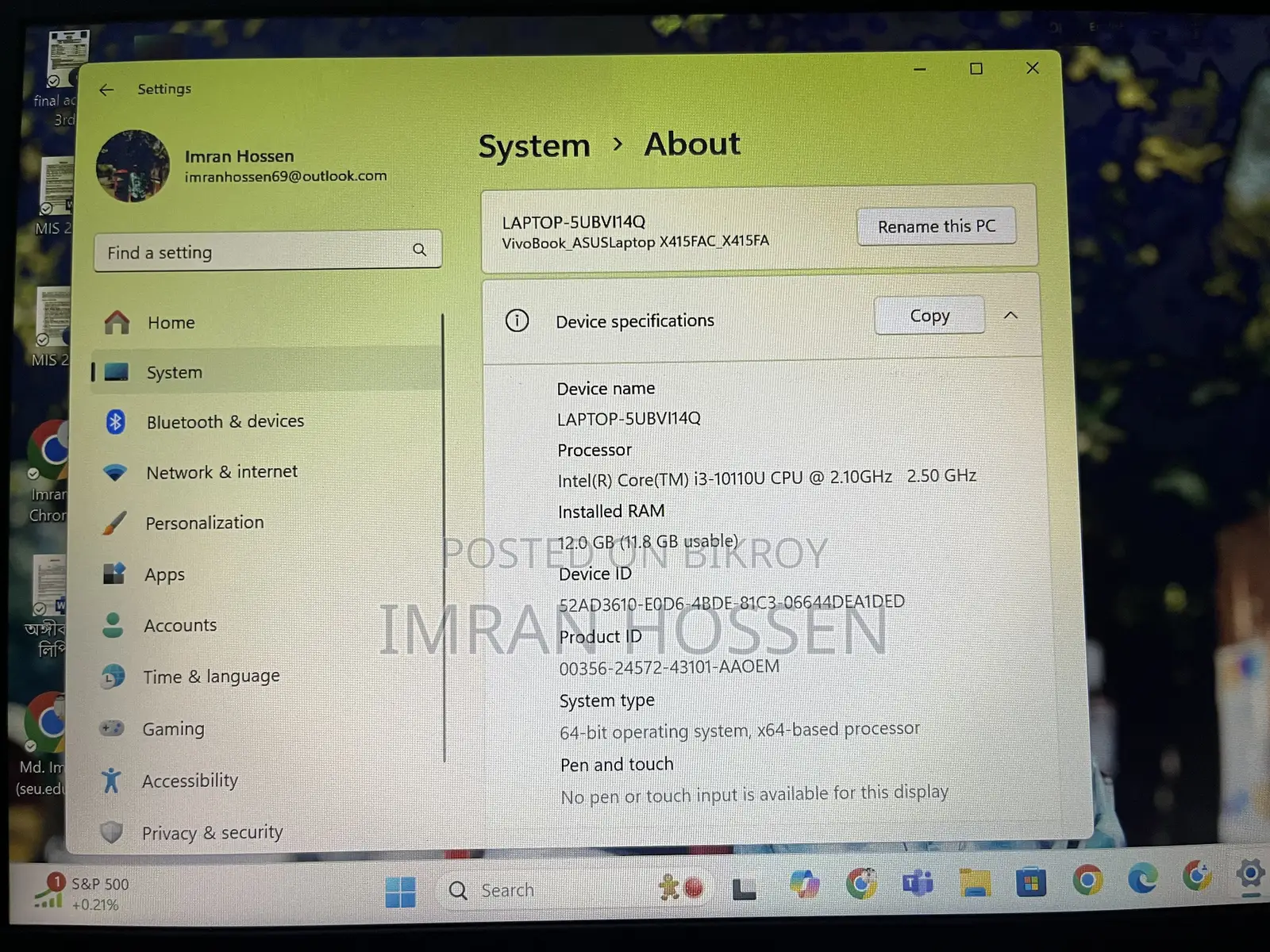 Laptop Asus X415J 12GB Intel Core i3 HDD+SSD 128GB