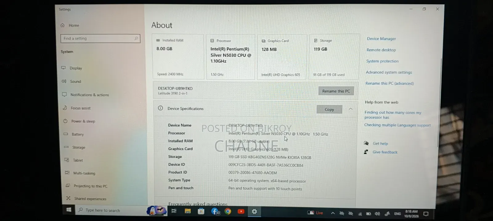 Laptop Dell Latitude 11 3190 8GB Intel Core i5 HDD+SSD 128GB