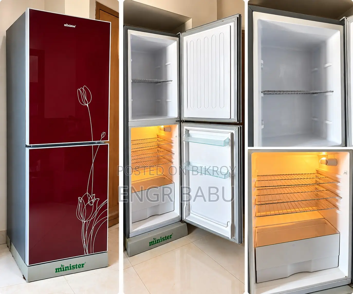 Minister 350L Double Door Refrigerator, Fridge, Freez, Freezer, ফ্রিজ।