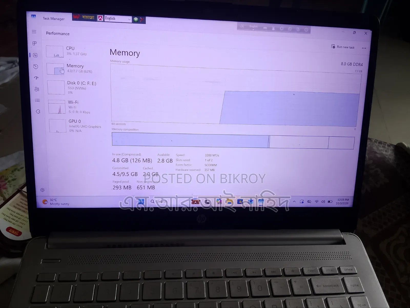 Laptop HP 14S 8GB Intel Core i3 SSD 512GB