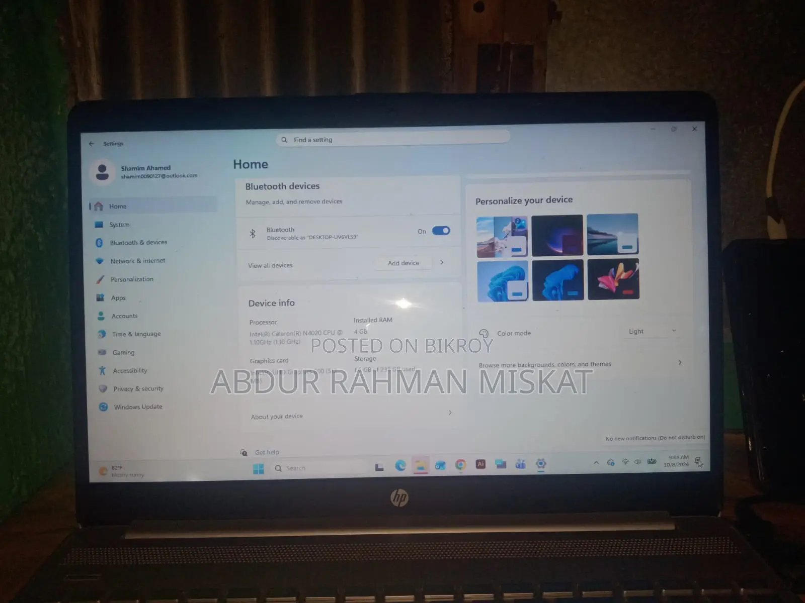 Laptop HP 15-dw0037wm 4GB Intel Celeron SSD 256GB