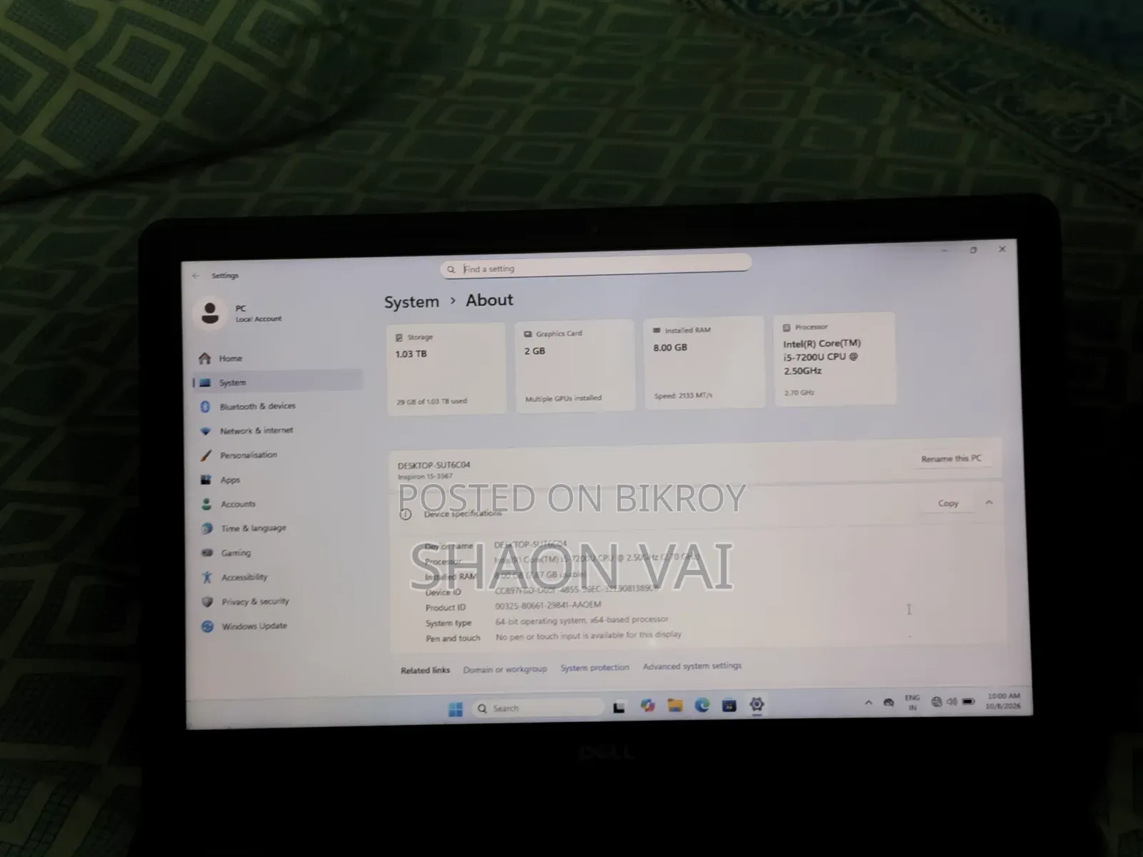 Laptop Dell Inspiron 15 3567 8GB Intel Core i5 HDD+SSD 1.5T