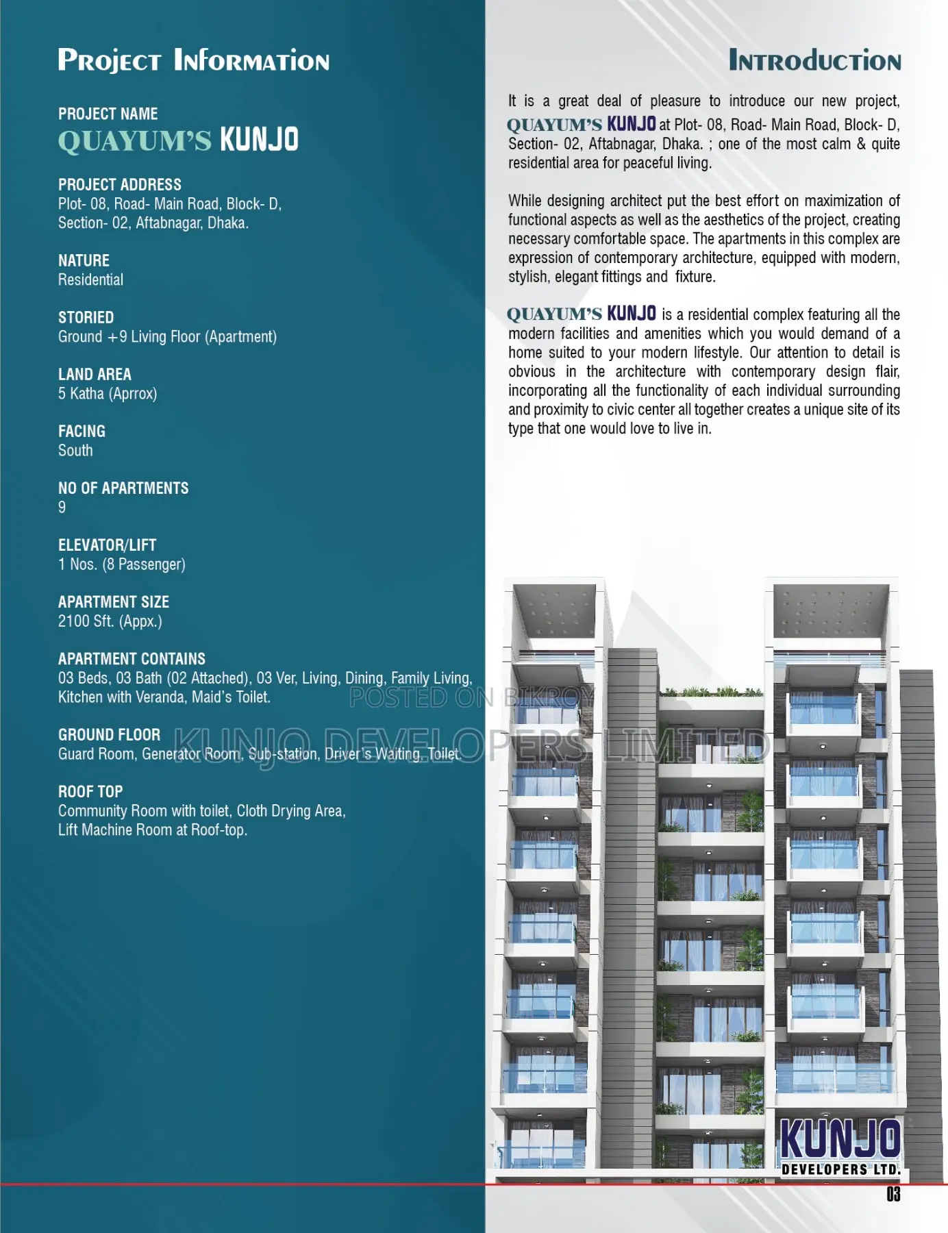 3-Bedroom Apartment in Quayum'S Kunjo By, Aftab Nagar for sale