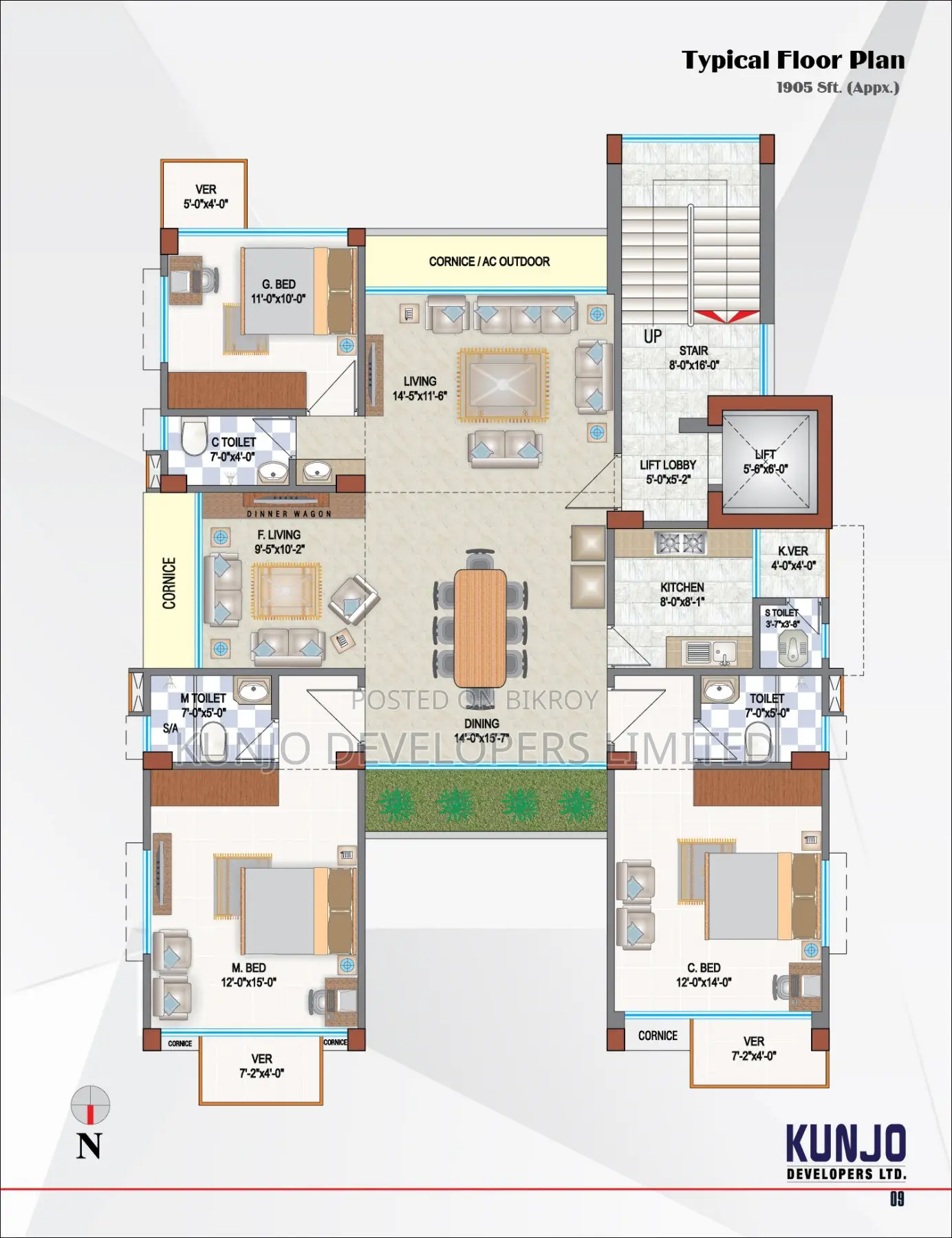 3 Bedroom Apartment in the Address Kunjo By, Basundhara for Sale