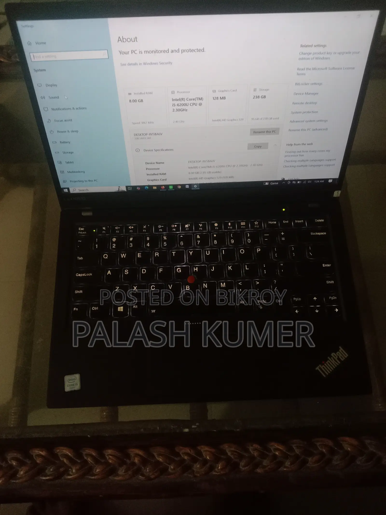 ল্যাপটপ লেনোভো থিংকপ্যাড এক্স১ কার্বন ৮জিবি ইন্টেল কোর আই৫ এসএসডি ২৫৬জিবি