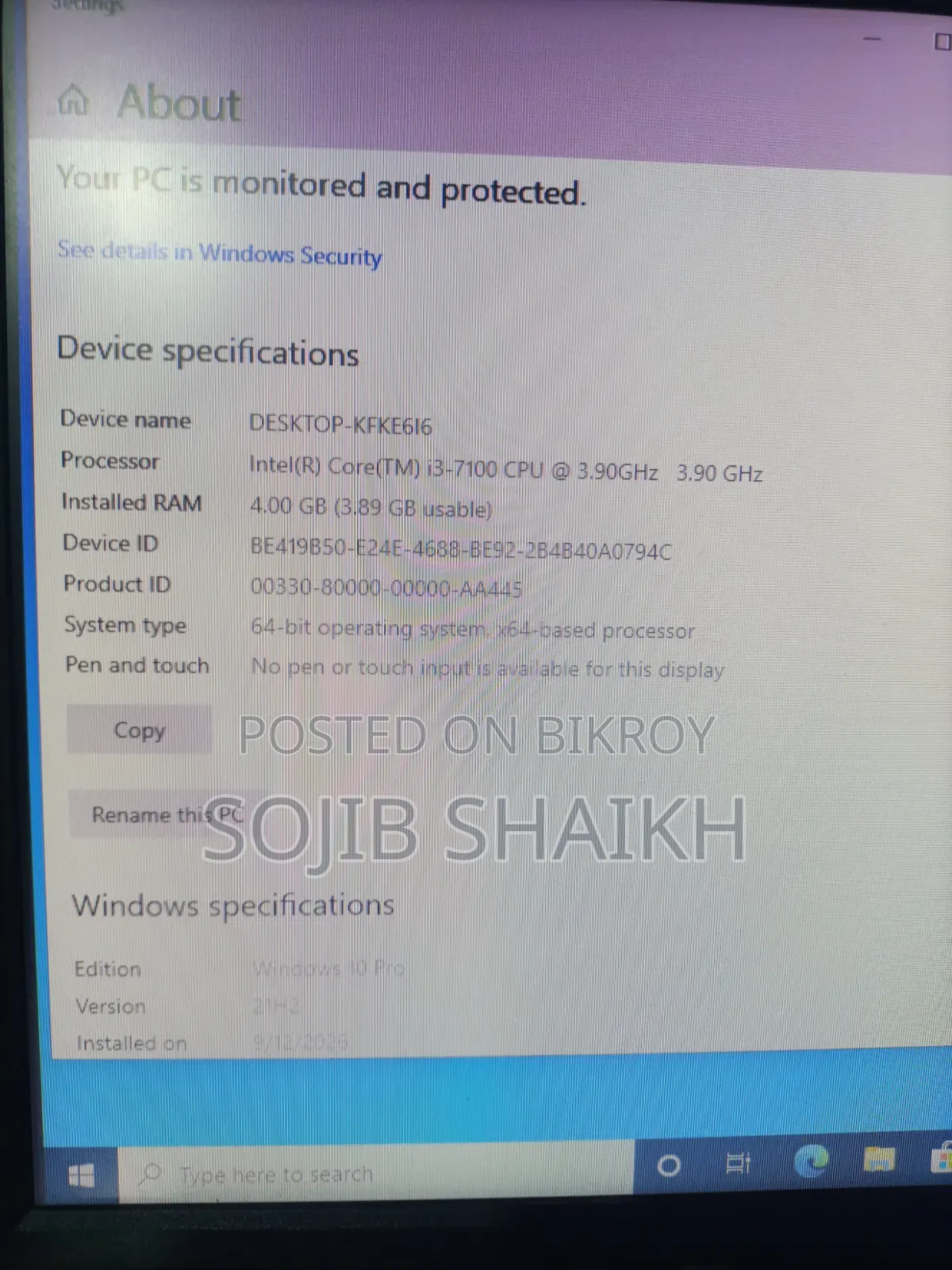 Desktop Computer 4GB Intel Core i3 SSD 128GB
