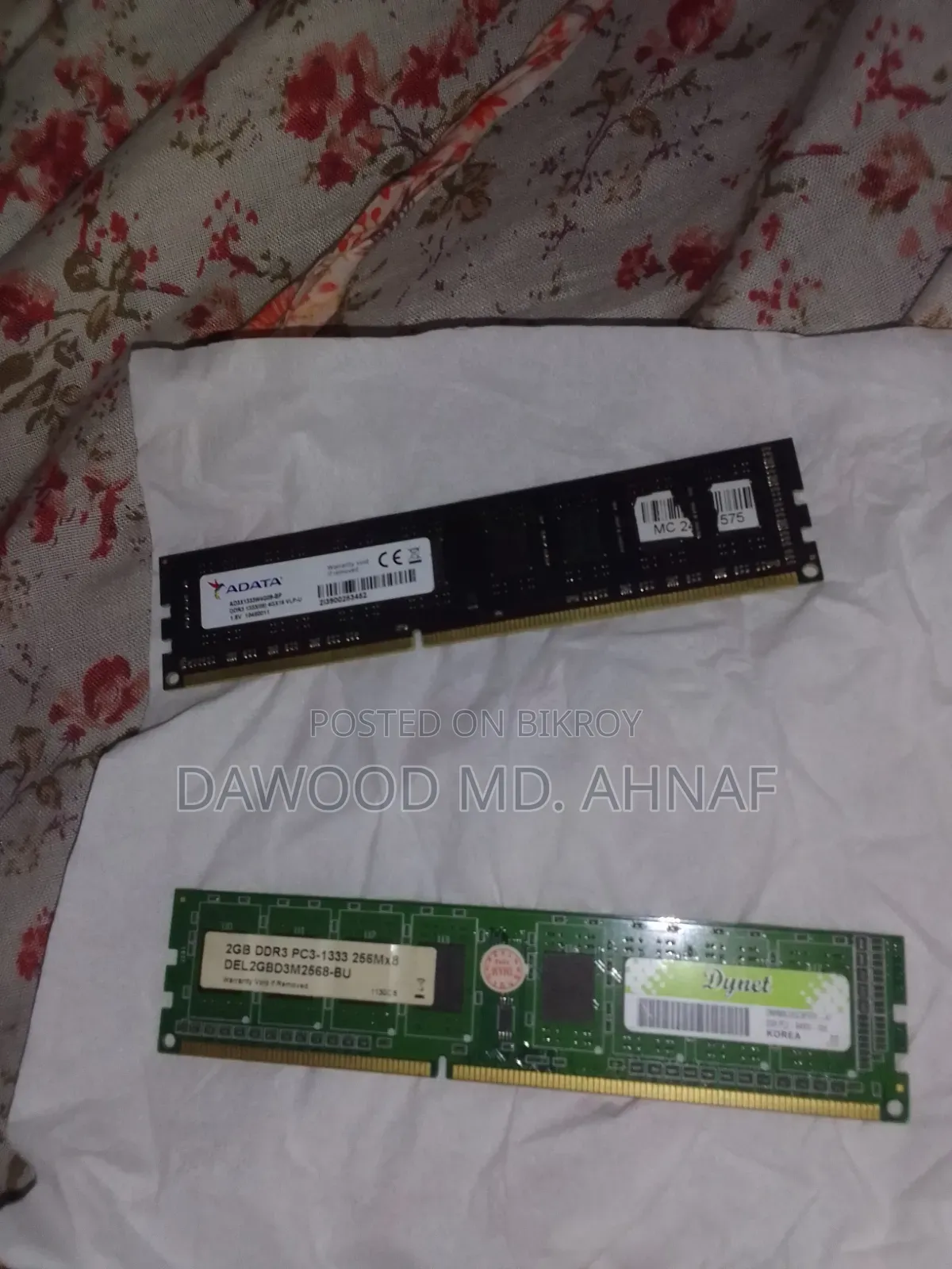 RAM 4x1 Adata DDR3 1333MHz and 2x1 DDR3 1333MHz Dynet RAM