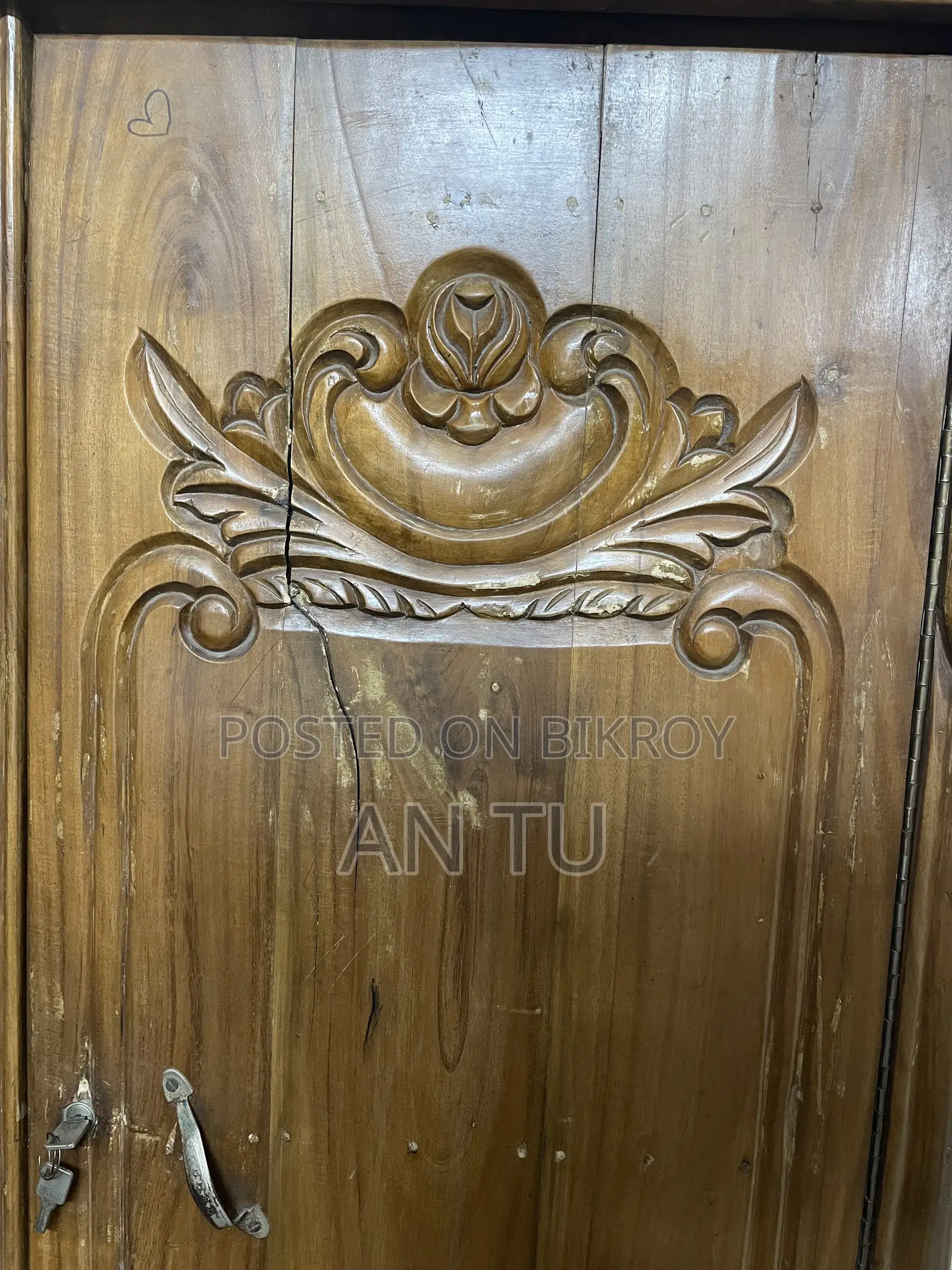 Original Large Solid Akashmoni Wood Carved Wardrobe