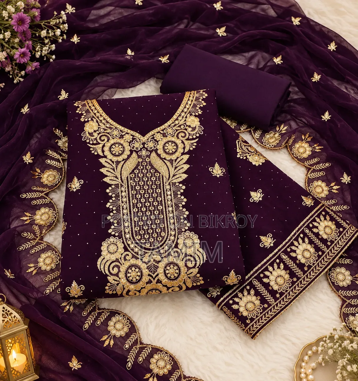 Gorgeous Maroon Georgette Embroidered 4-Piece Party Dress