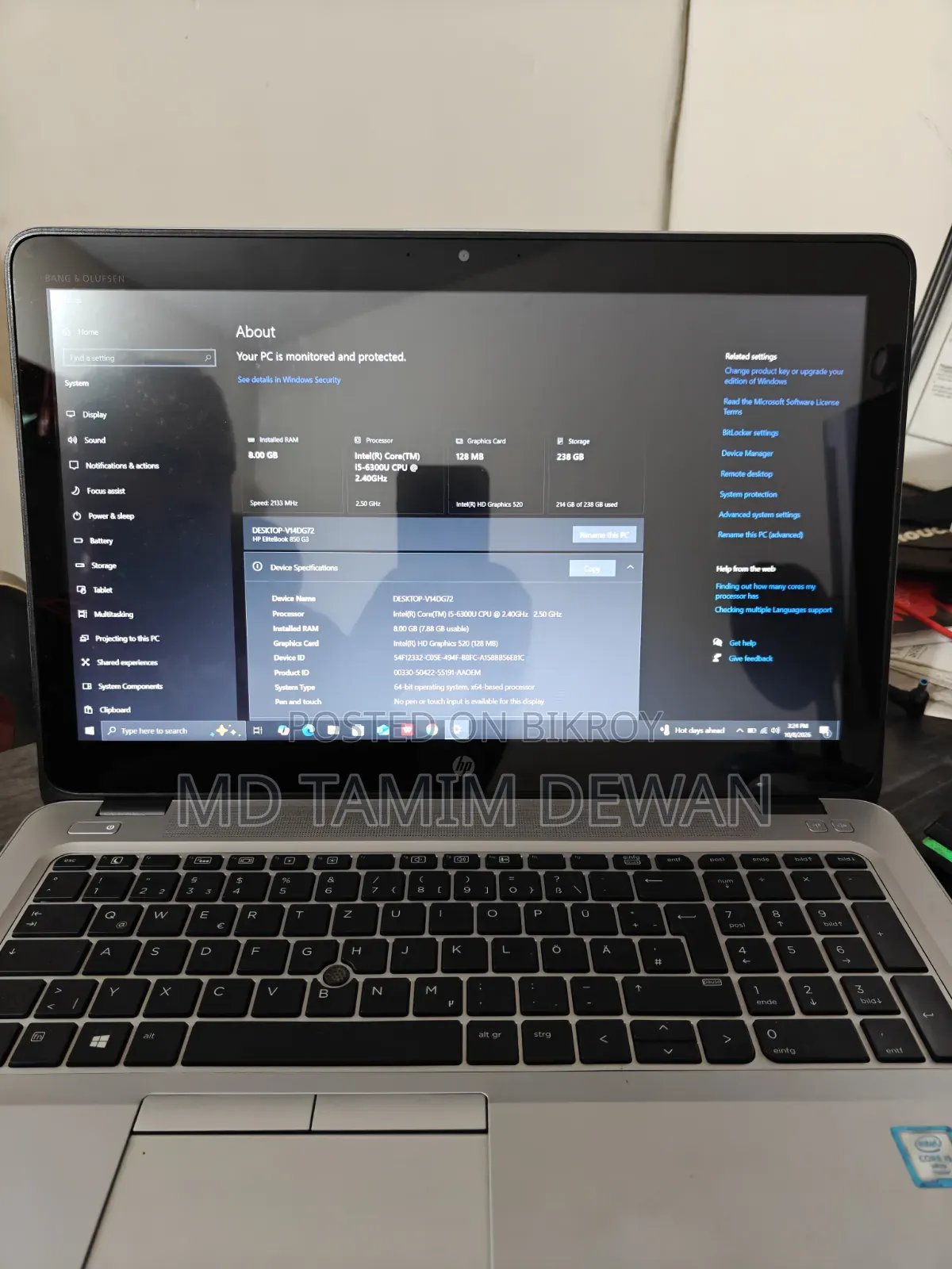 Laptop HP EliteBook 850 G4 8GB Intel Core i5 SSD 256GB