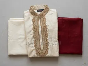 Premium Embroidered Panjabi Set With 2 Pyjamas (Size: 38)