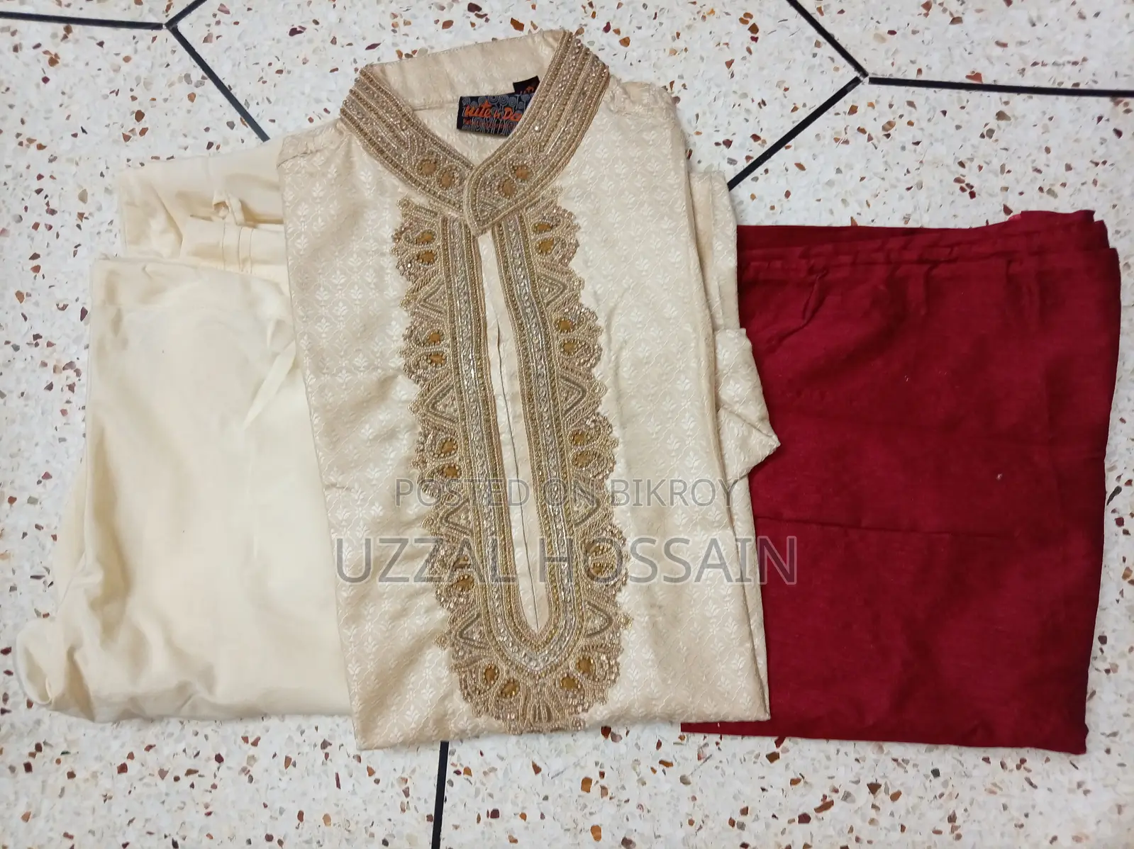 Premium Embroidered Panjabi Set With 2 Pyjamas (Size: 38)