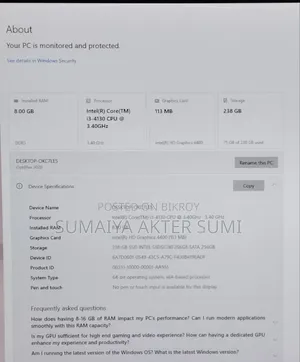 Desktop Computer Dell OptiPlex 3020 8GB Intel Core i3 SSD 256GB