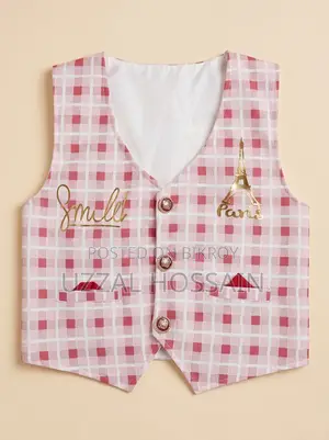 Stylish Kids Plaid Checked Vest / Waistcoat (Pink & White)