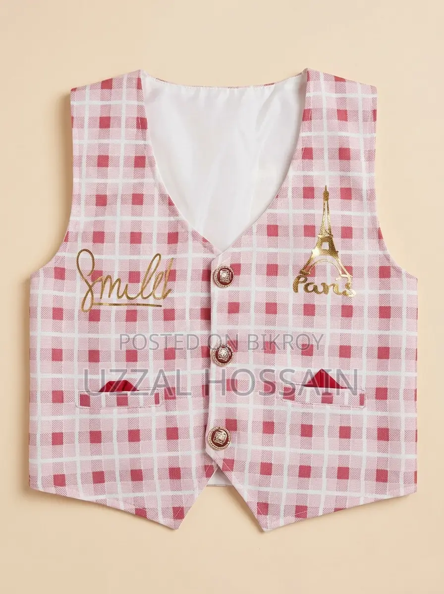 Stylish Kids Plaid Checked Vest / Waistcoat (Pink & White)