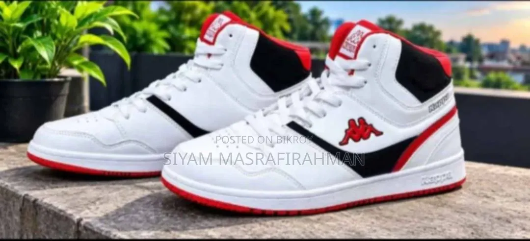 Premium White & Red High Neck Sneakers" Size 44