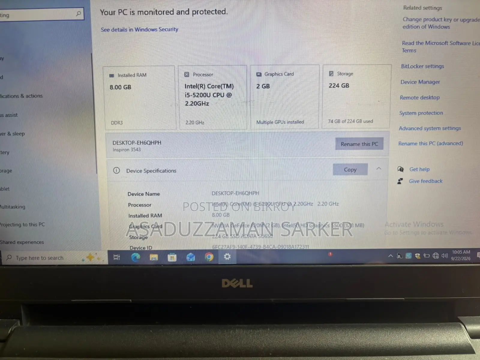 Laptop Dell Inspiron 15 3543 8GB Intel Core i5 SSD 256GB
