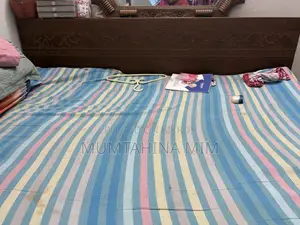 ব্যবহৃত খাট। ২০২১ সালে কেনা, খাটটি ৬ ফুট বাই ৭ ফুট।