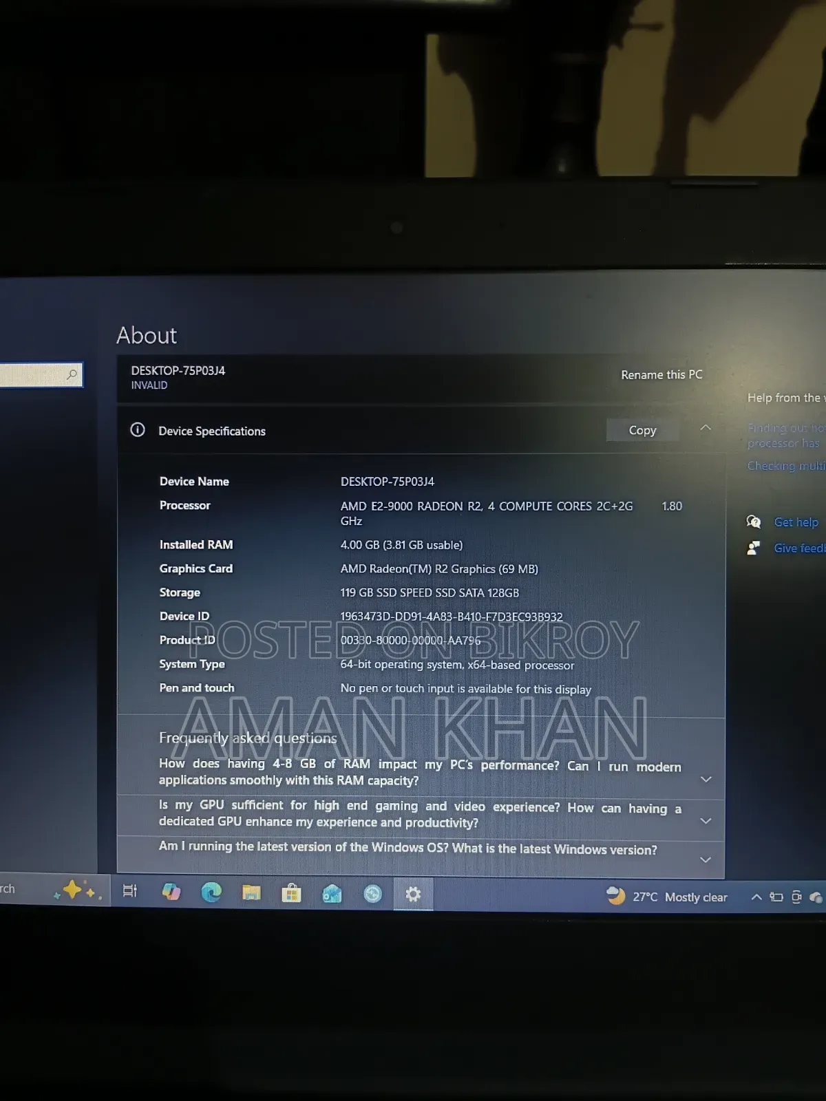 Laptop Lenovo IdeaPad 330 4GB AMD SSD 128GB