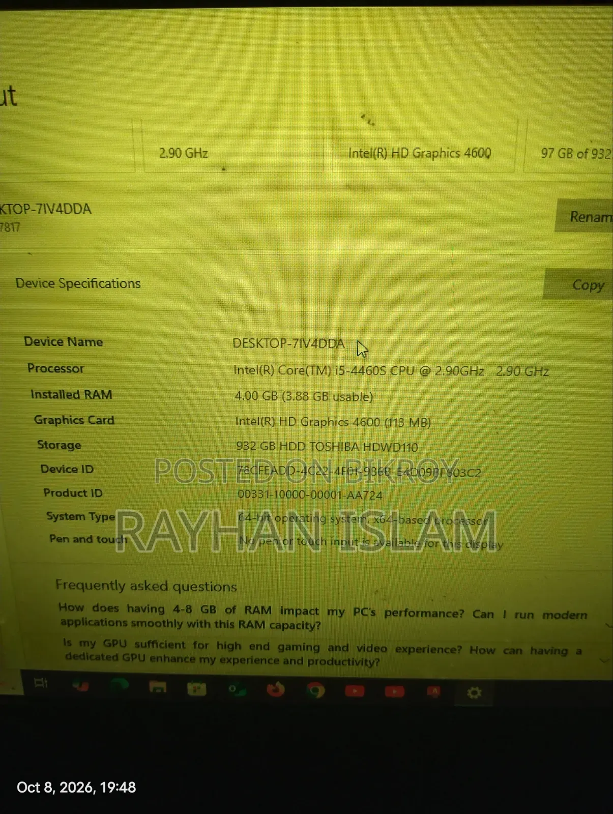 Desktop Computer Samsung 4GB Intel Core i5 HDD 1T