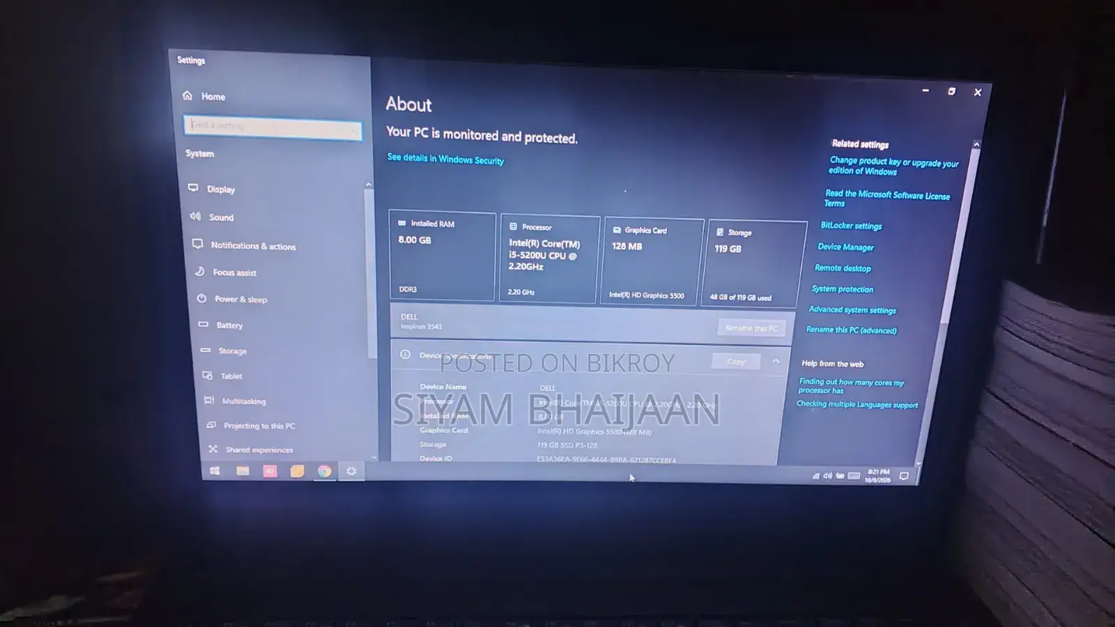 Laptop Dell Inspiron 15 8GB Intel Core i5 SSD 128GB