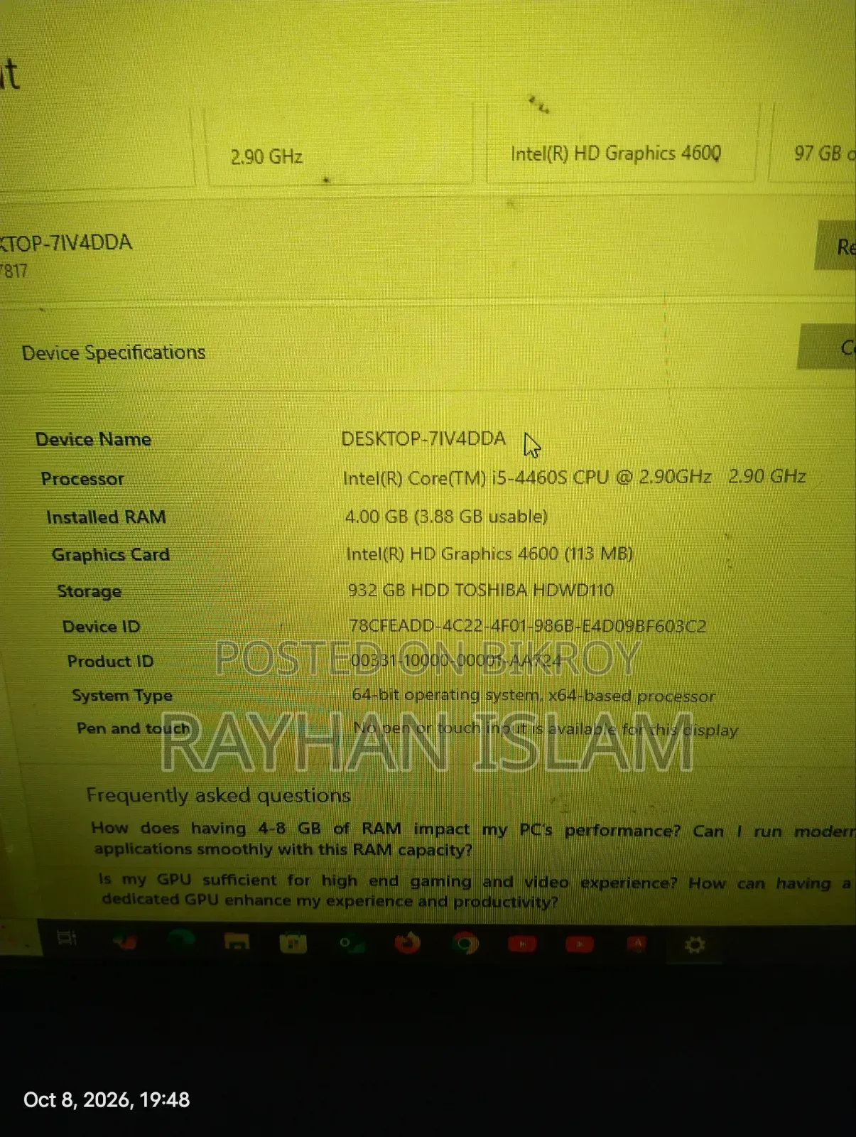 Desktop Computer Samsung 4GB Intel Core i5 HDD 1T