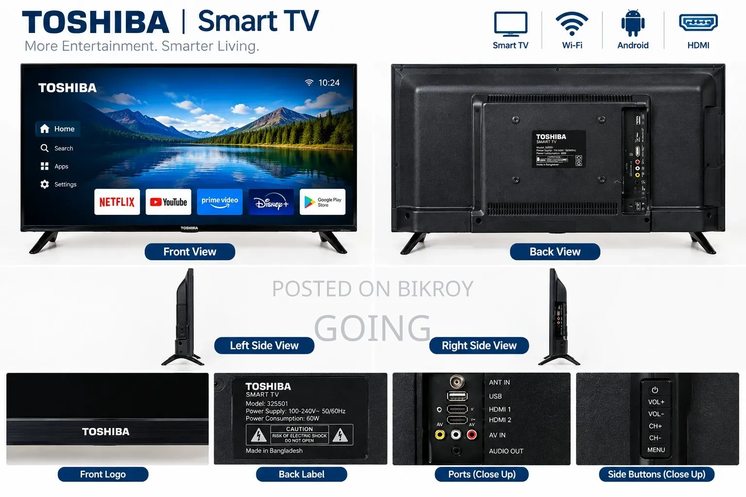 Toshin brand 32-inch Smart LED TV will be sold.