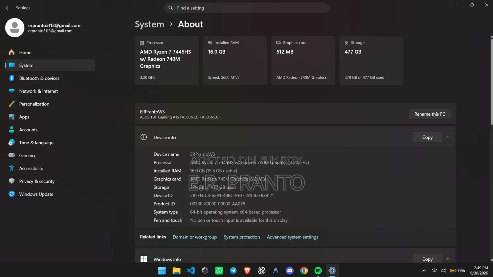 Laptop Asus TUF Gaming A15 16GB AMD Ryzen 7 SSD 512GB