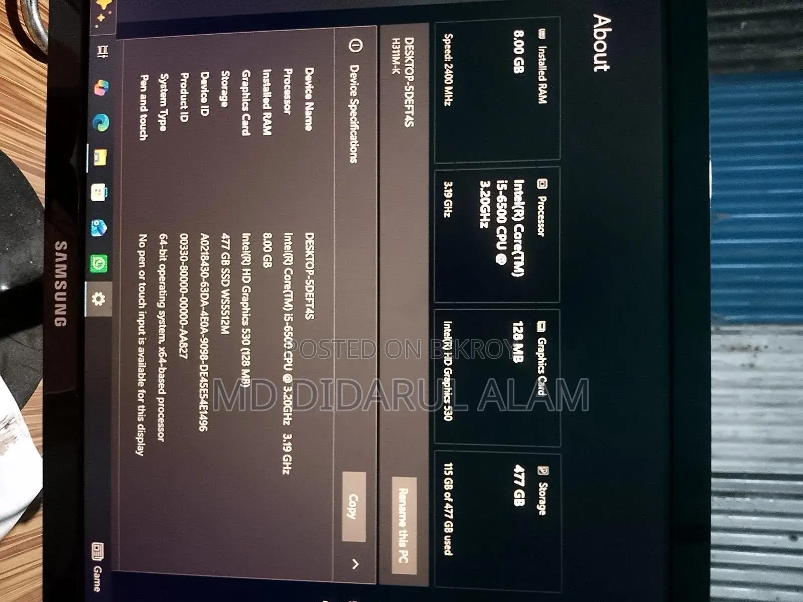 Desktop Computer Gigabyte 8GB Intel Core i5 SSD 500GB