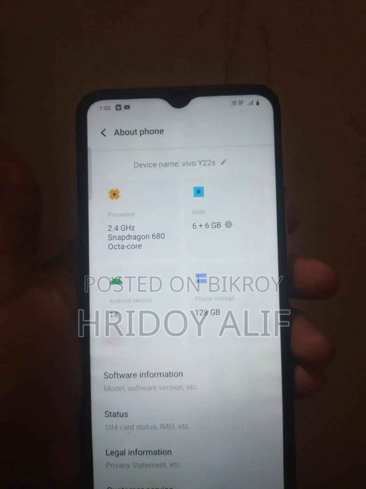 Vivo Y22s 128 GB Graphite