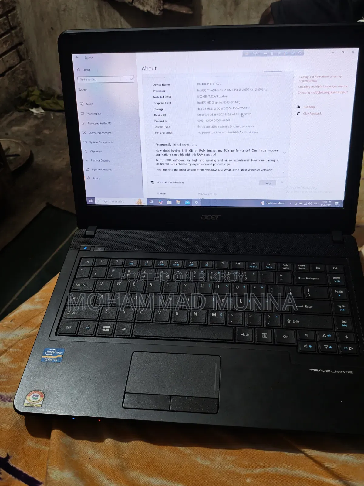 Laptop Acer AcerNote Pro 8GB Intel Core i5 HDD 350GB