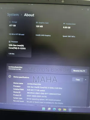 ল্যাপটপ 8GB ইন্টেল কোর i5 SSD 512GB