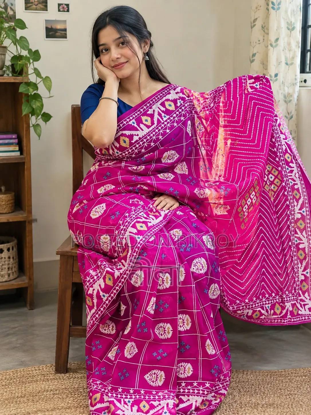 Women's Half Silk Hand Printed Stylish Multi Color Saree