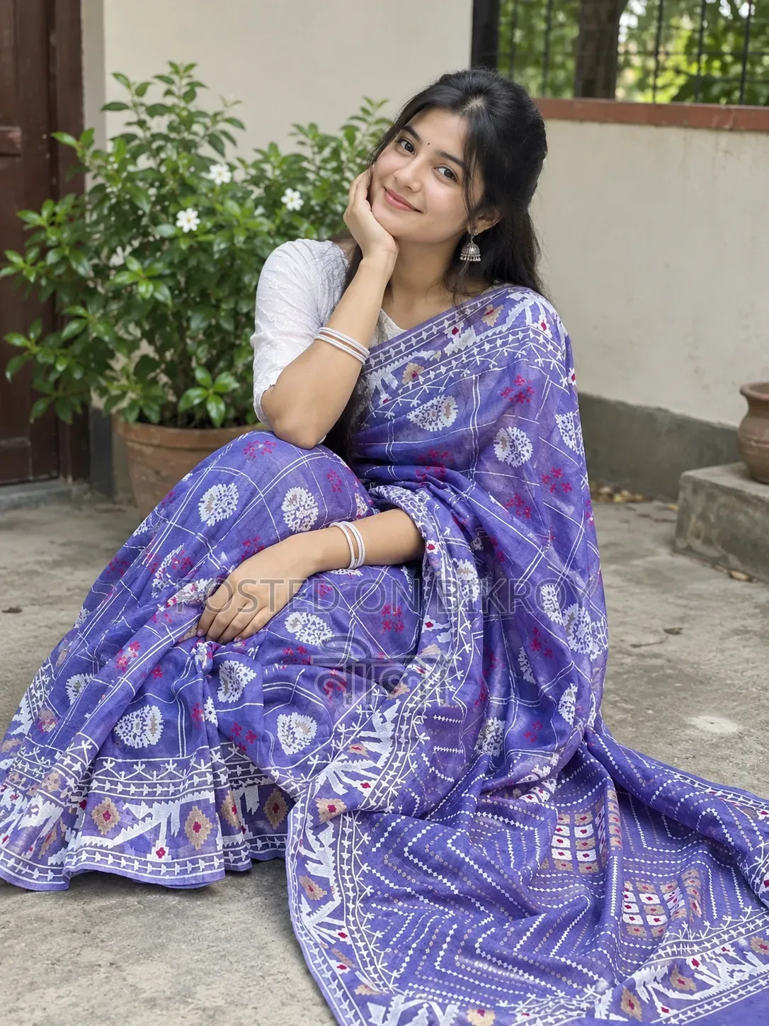 Women's Half Silk Hand Printed Stylish Multi Color Saree
