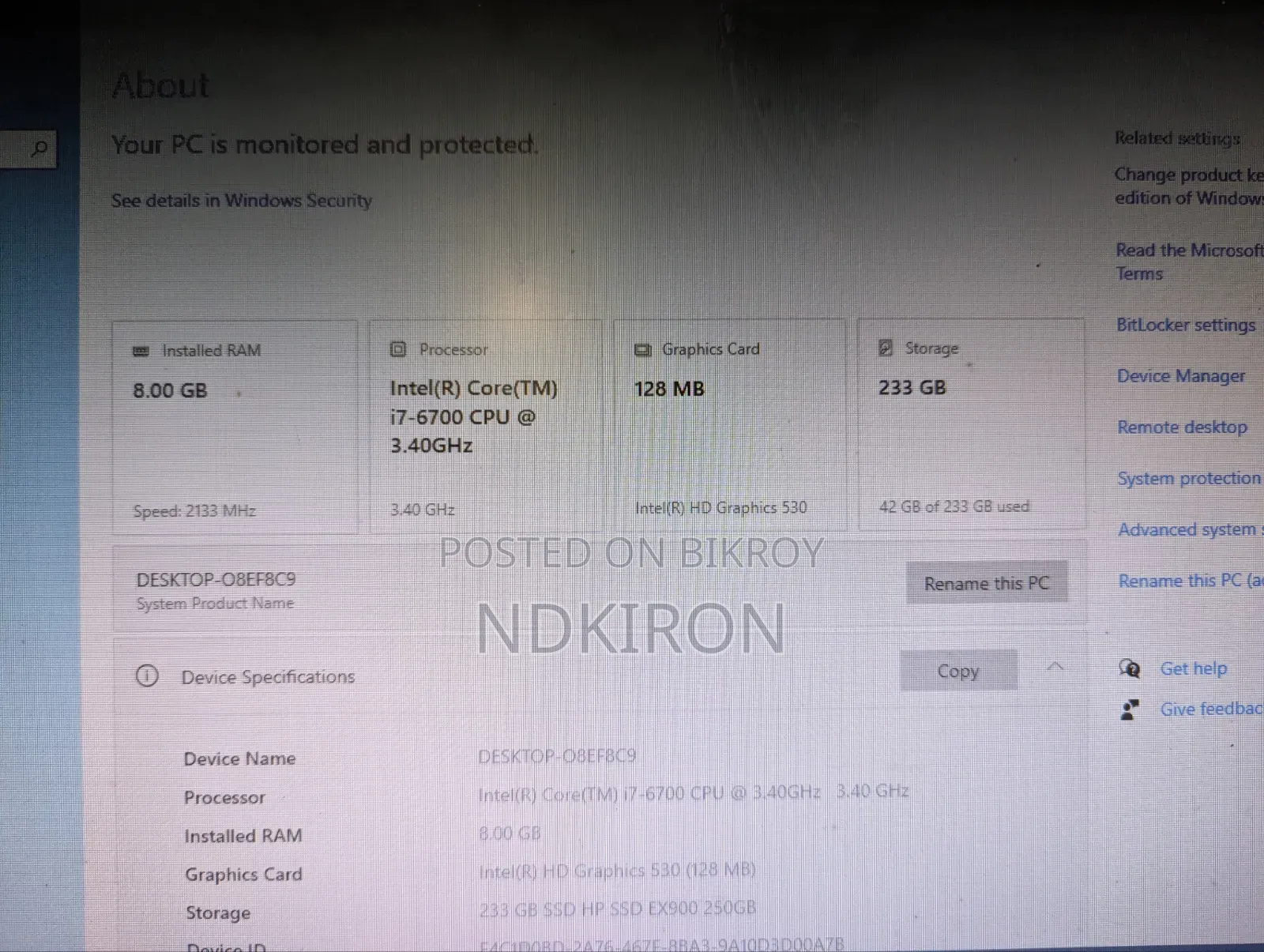 Desktop Computer Asus 8GB Intel Core i7 SSD 256GB