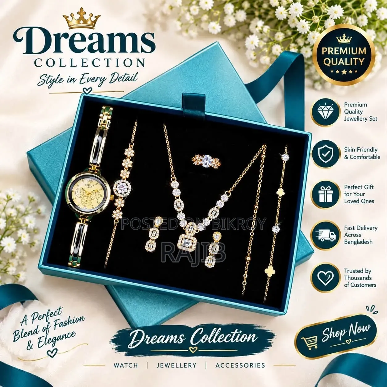 Premium Touch Watch & Jewelry Gift Set