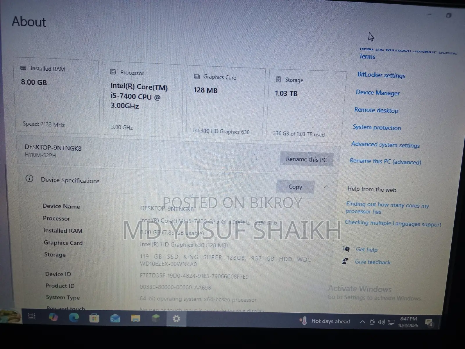 Gigabyte GA-H110MSTX-HD3-ZK 8GB Intel Core i5 HDD+SSD 1TB