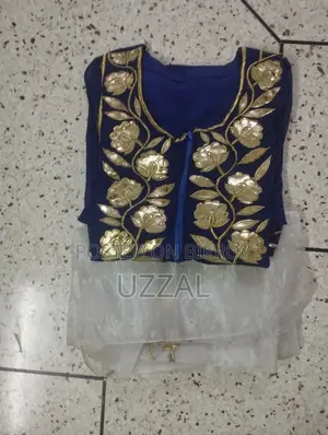Royal Blue & Ivory White Festive Embroidered Jama & Orna Set